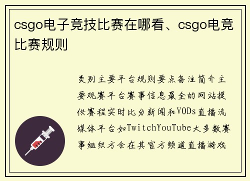 csgo电子竞技比赛在哪看、csgo电竞比赛规则